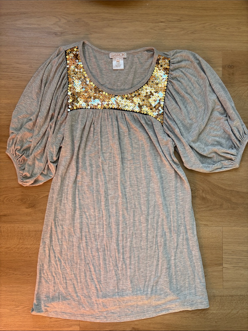 LaRok Gray shirt dress with Gold Sequin front